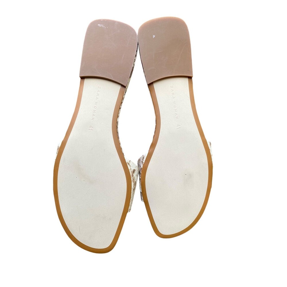 Zara Woman EU41 US10 leather snake print beige cream Tan nude slide sandals - Picture 7 of 13